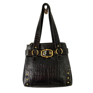Wilson Leather Black Croc Gold Buckle and loops Hand Bag GUC